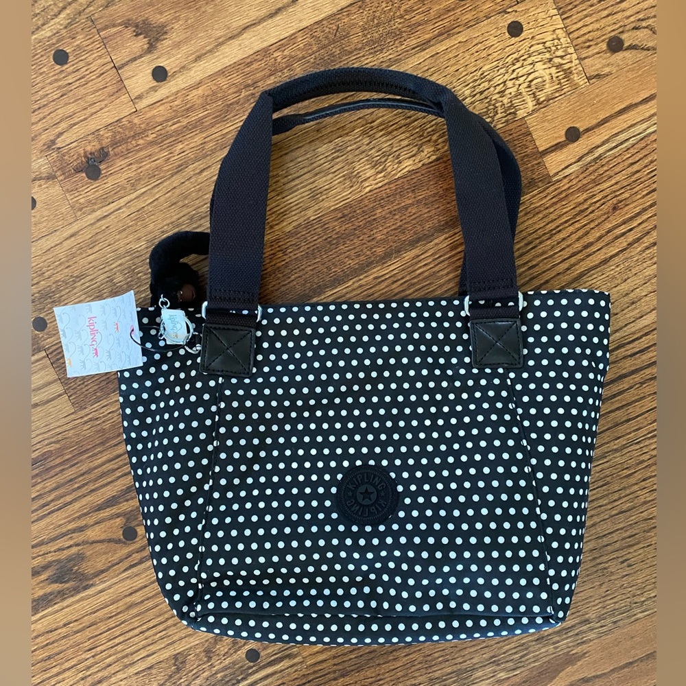 Kipling Black and White Polka Dot Tote Bag